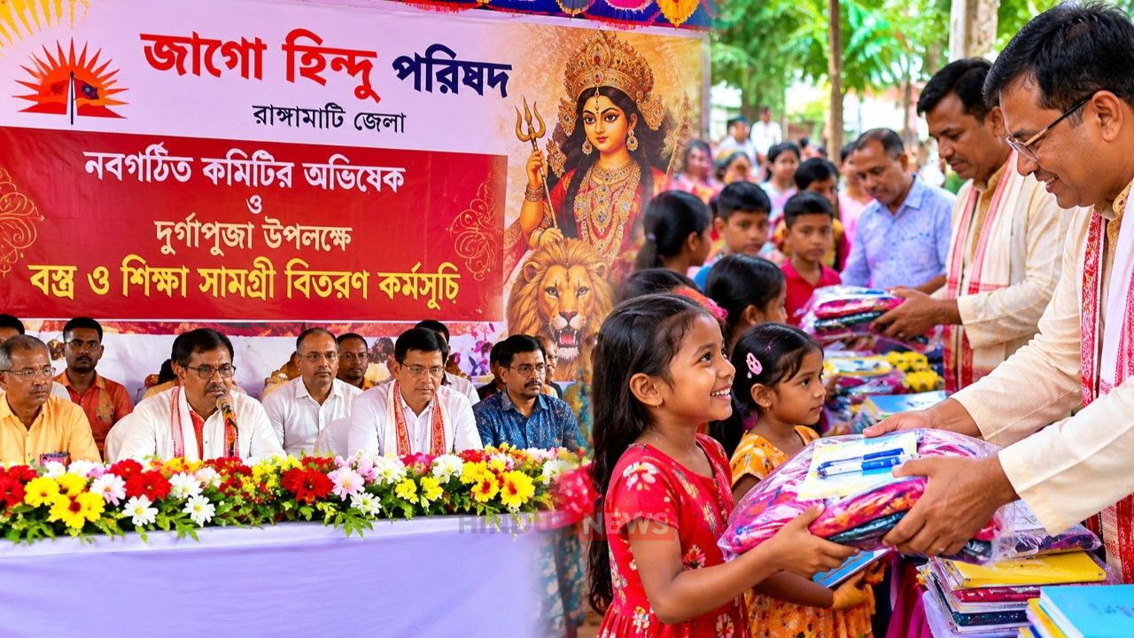 রাঙ্গামাটিতে জাগো হিন্দু পরিষদের অভিষেক ও বস্ত্র-শিক্ষাসামগ্রী বিতরণ
