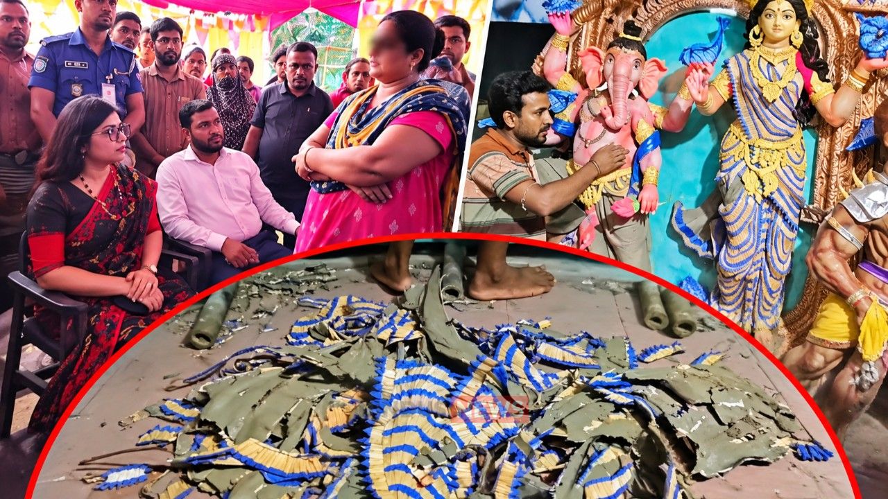 প্রশাসনের নির্দেশে বদলে গেল দেড় লাখ দিয়াশলাইয়ের কাঠিতে তৈরি দুর্গাপ্রতিমার সাজ,